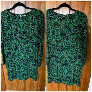 Green floral mini dress with open/buttoned back.